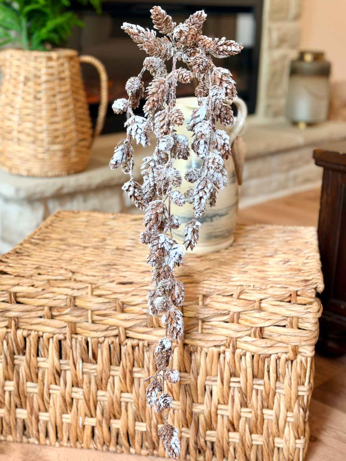 46" MINI SNOWY PINE CONE HANGING SPRAY