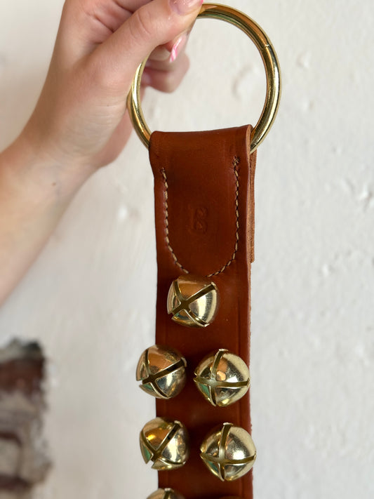 Belsnickel - 16” 2 Row Brass-Plated Bells, Chestnut Leather with Ring