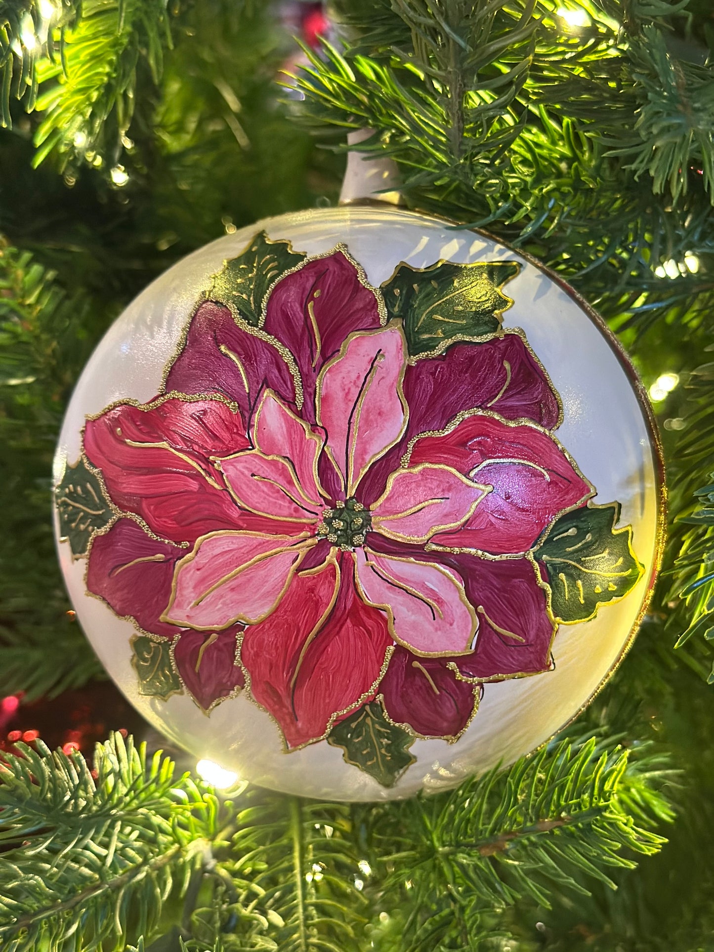 Hand Painted Nativity Scene & Poinsettia Ornament