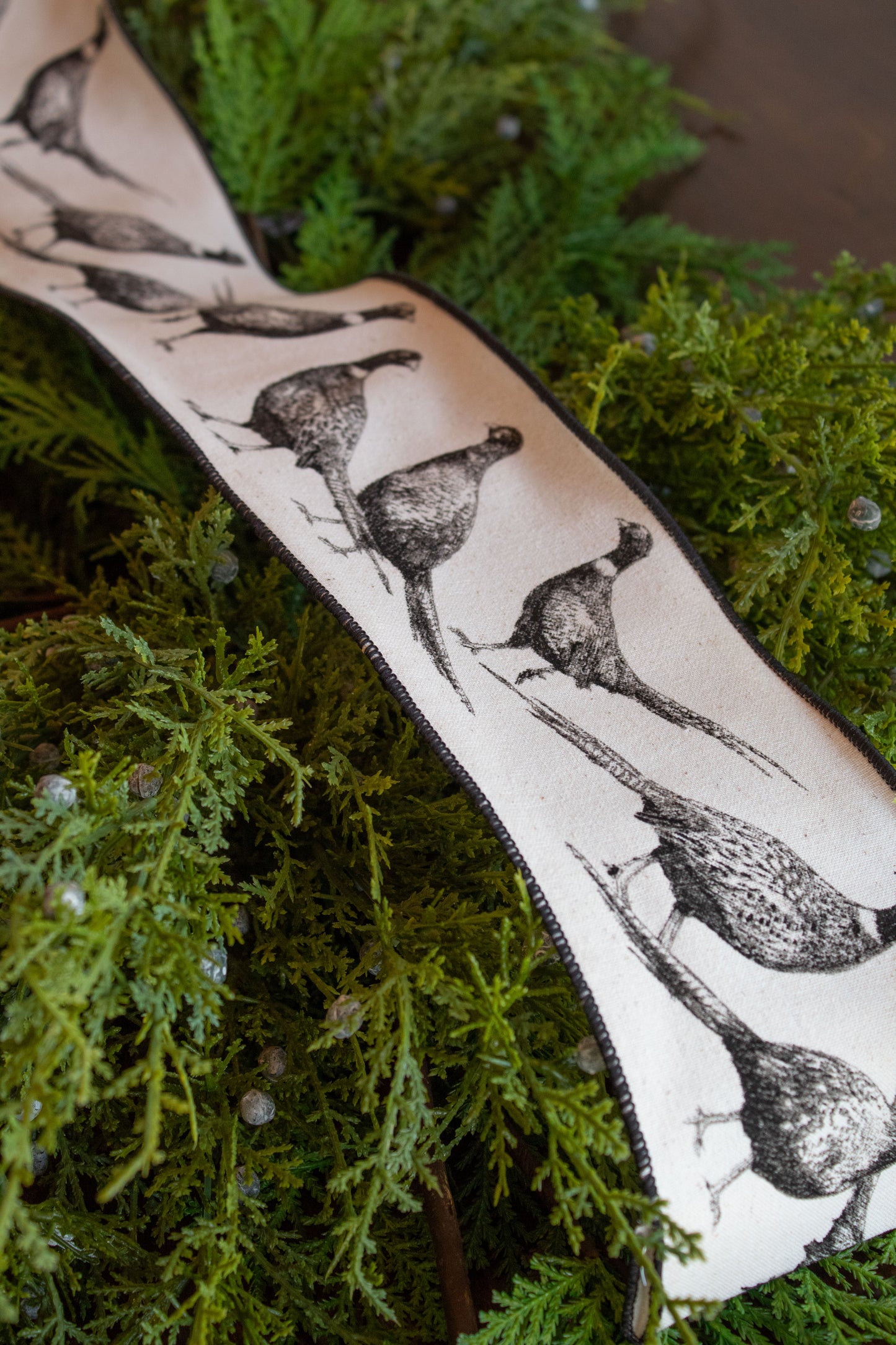 4" Linen, Black Pheasant Ribbon 09-3069
