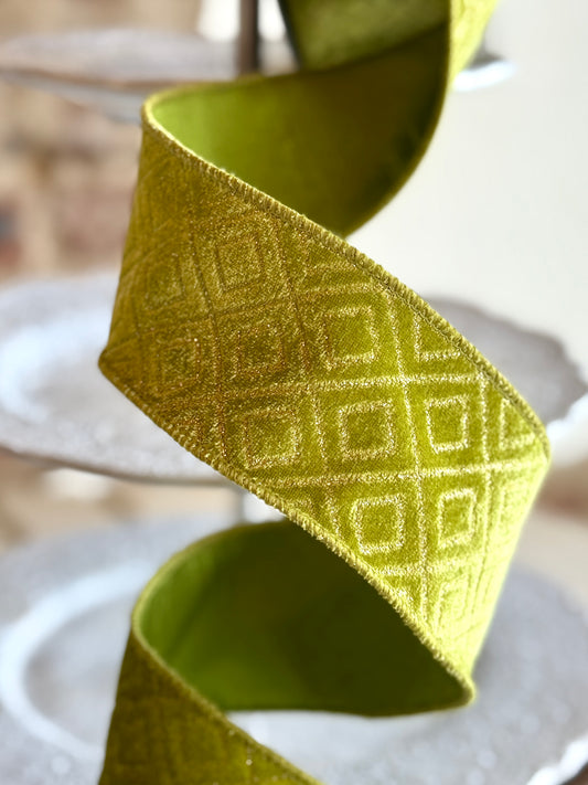 2.5" DEJA VU RIBBON- SOLD BY THE YARD, Apple Green