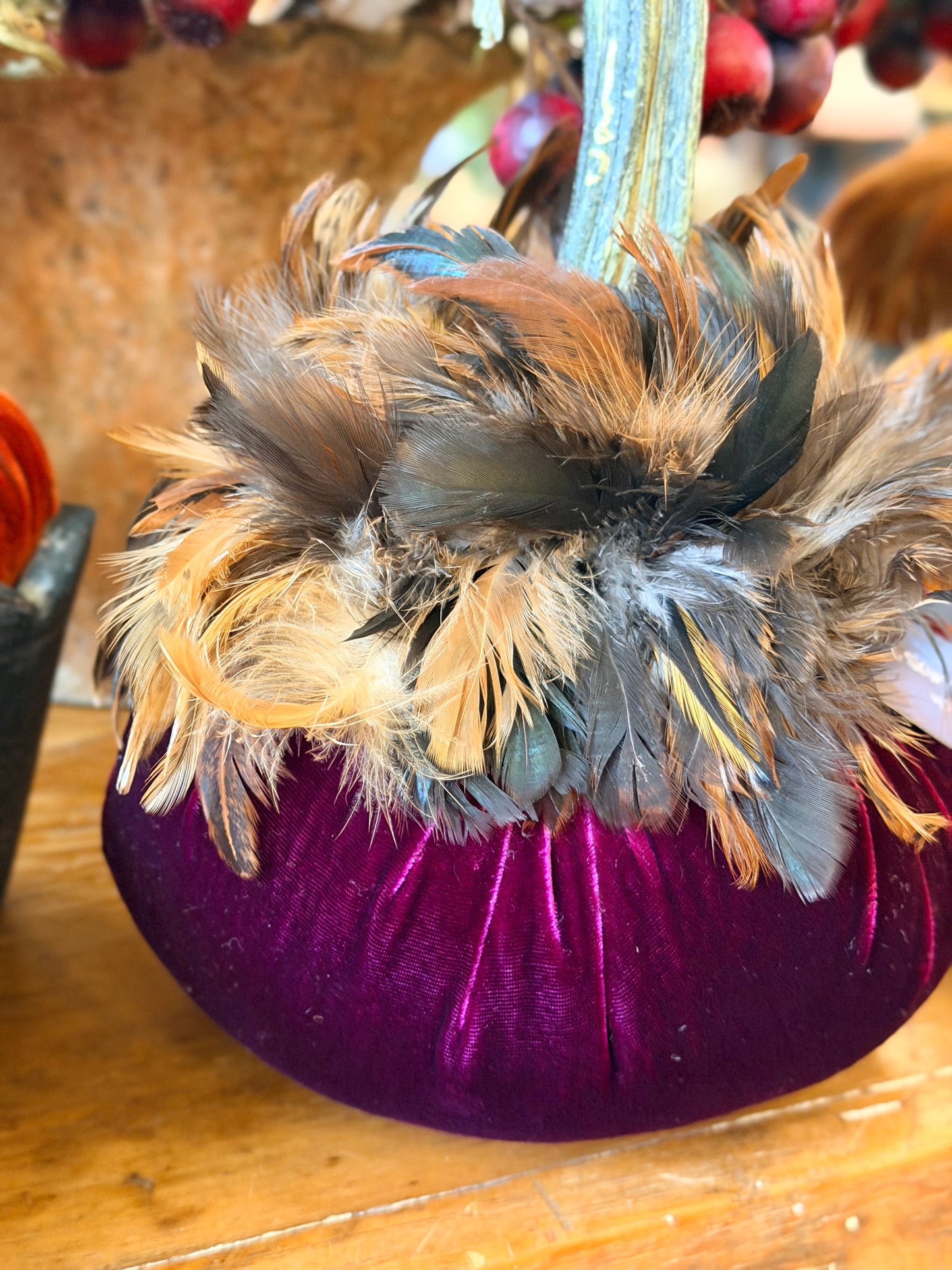 7" Plum Velvet Pumpkin with Chinchilla Collar
