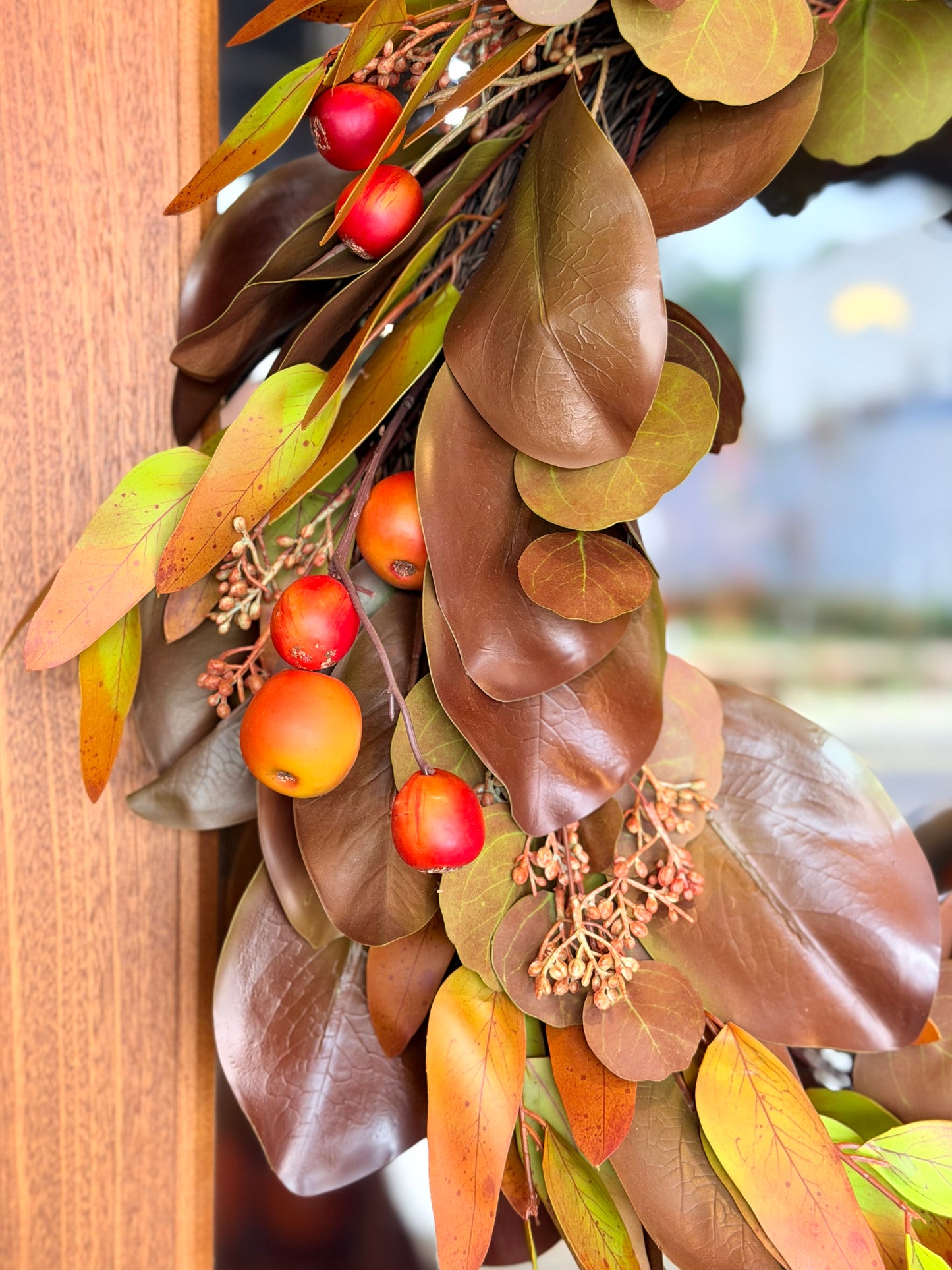 25" FALL MAGNOLIA & CRABAPPLE WREATH
