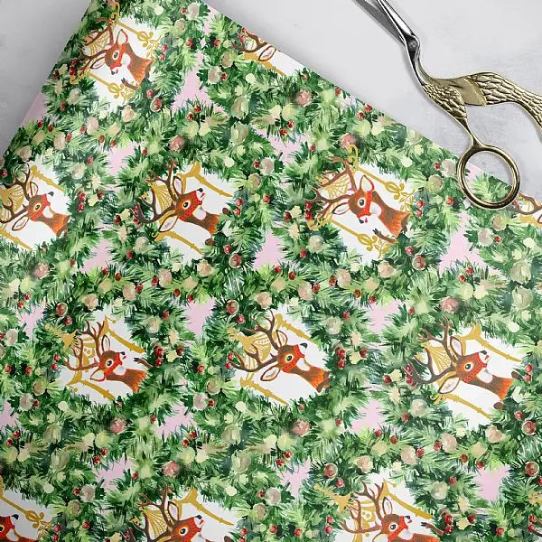 Reindeer Wreath Pagoda Gift Wrap Sheets