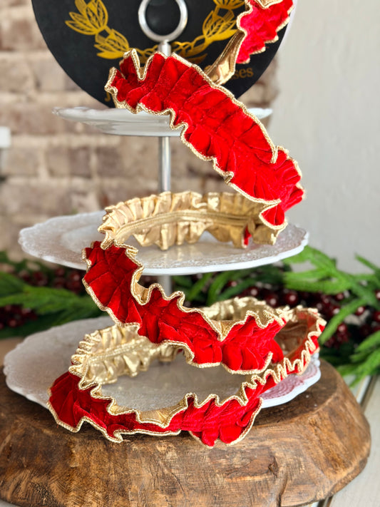1.5” Red Velvet Pleated Metallic Dupion- JME Ribbon