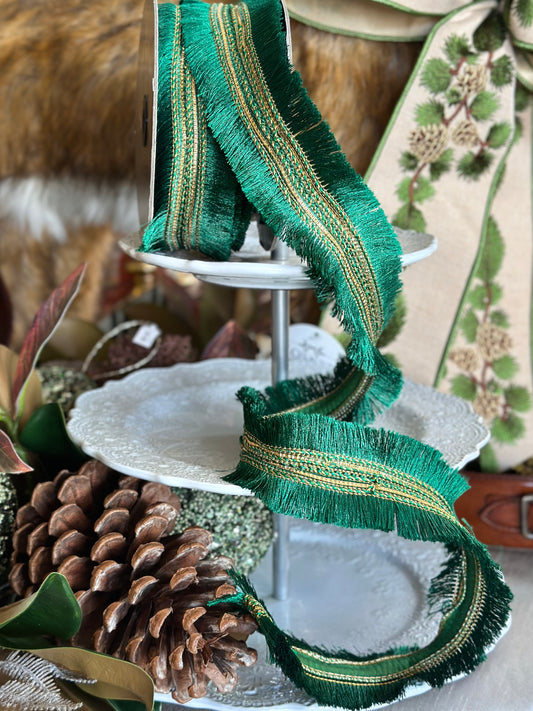2.5” fringe trim, green