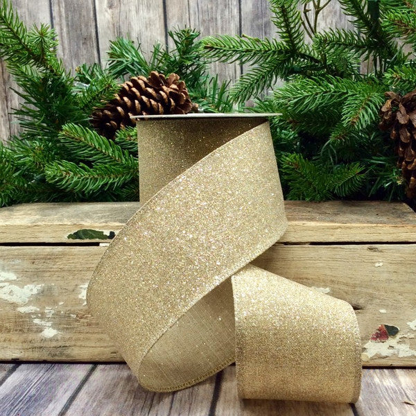 2.5" Linen Stardust Gold Glitter, Natural -SOLD BY THE YARD