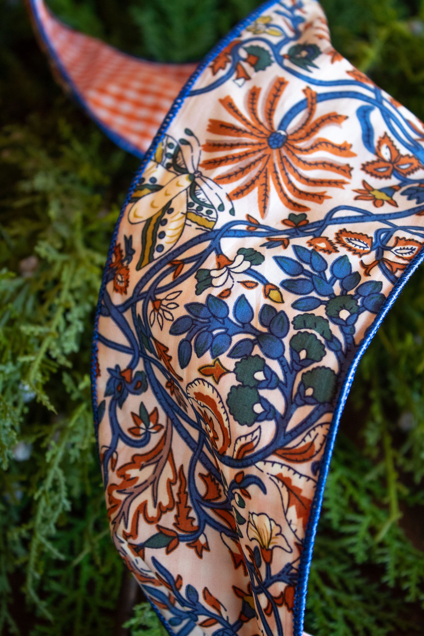 4" Navy & Orange Design Ribbon
