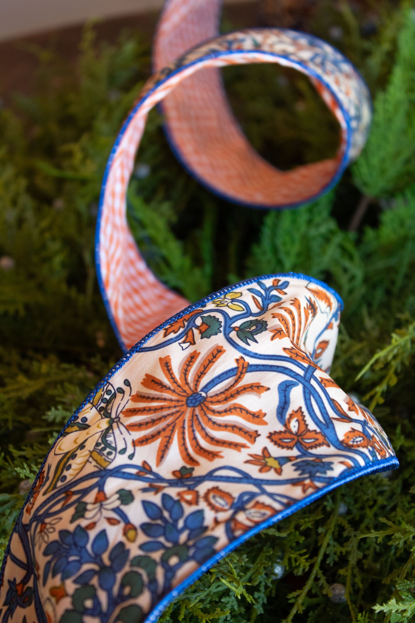 4" Navy & Orange Design Ribbon