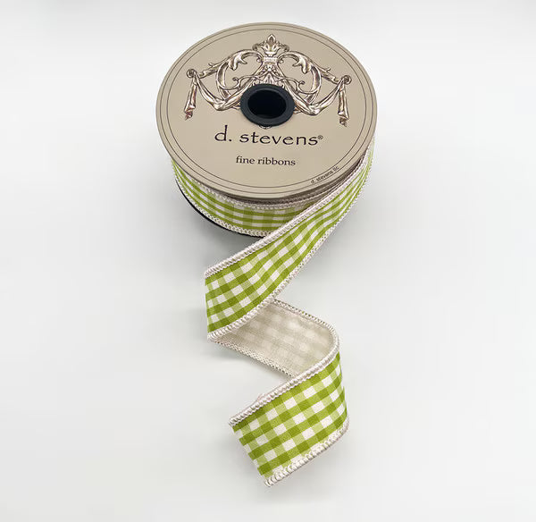1" Wide, gingham check white back, lime white