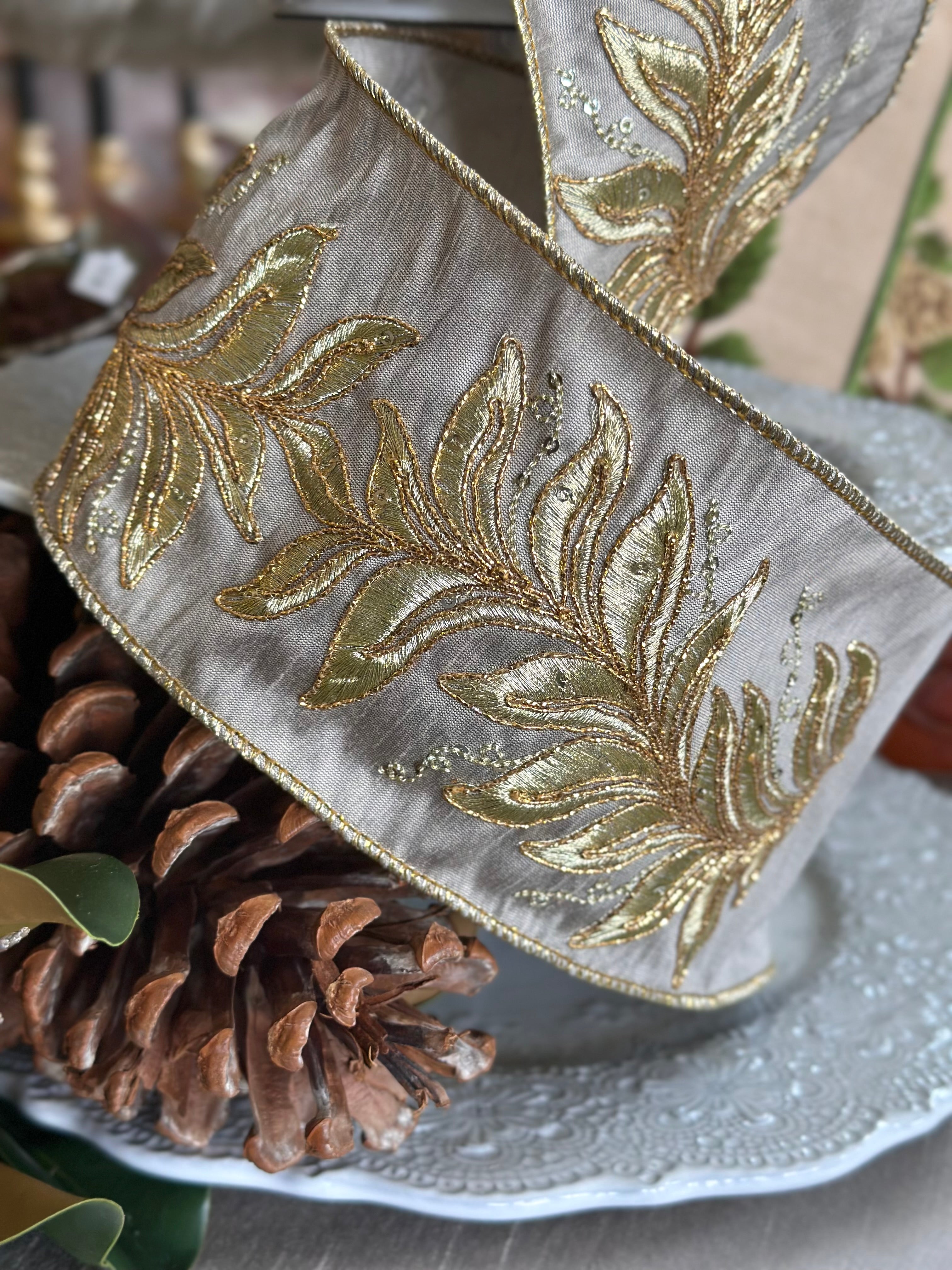 4” dupion cord embroidery, platinum