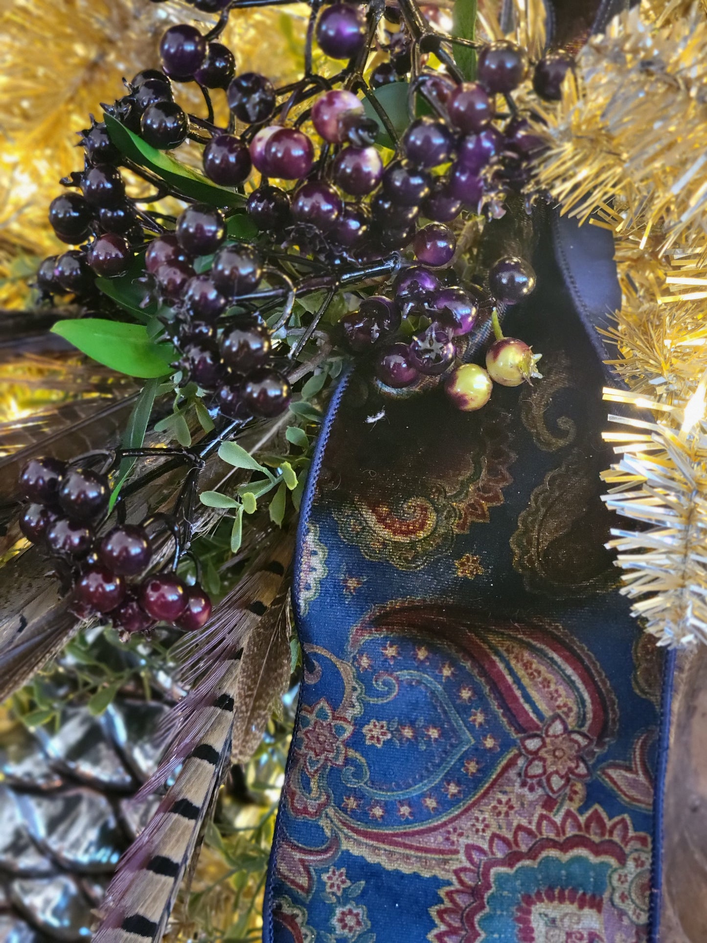4" velvet printed acanthus, navy