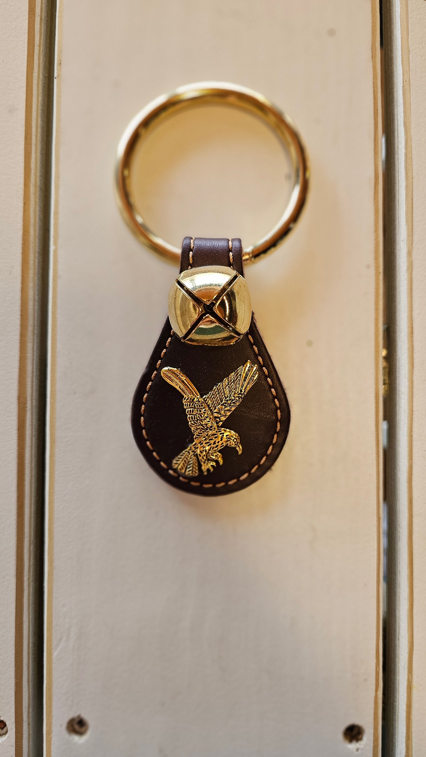 Large Ring Brass Plated Teardrop-Brown w/ Eagle