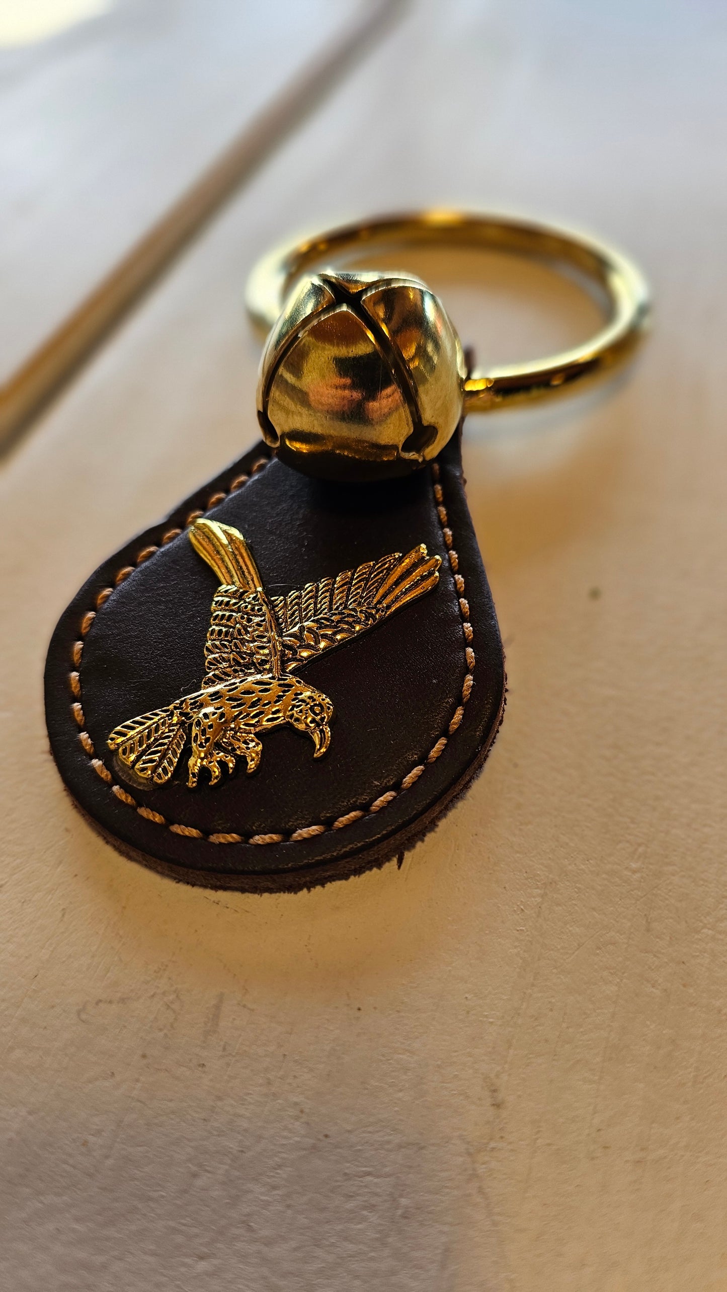 Large Ring Brass Plated Teardrop-Brown w/ Eagle
