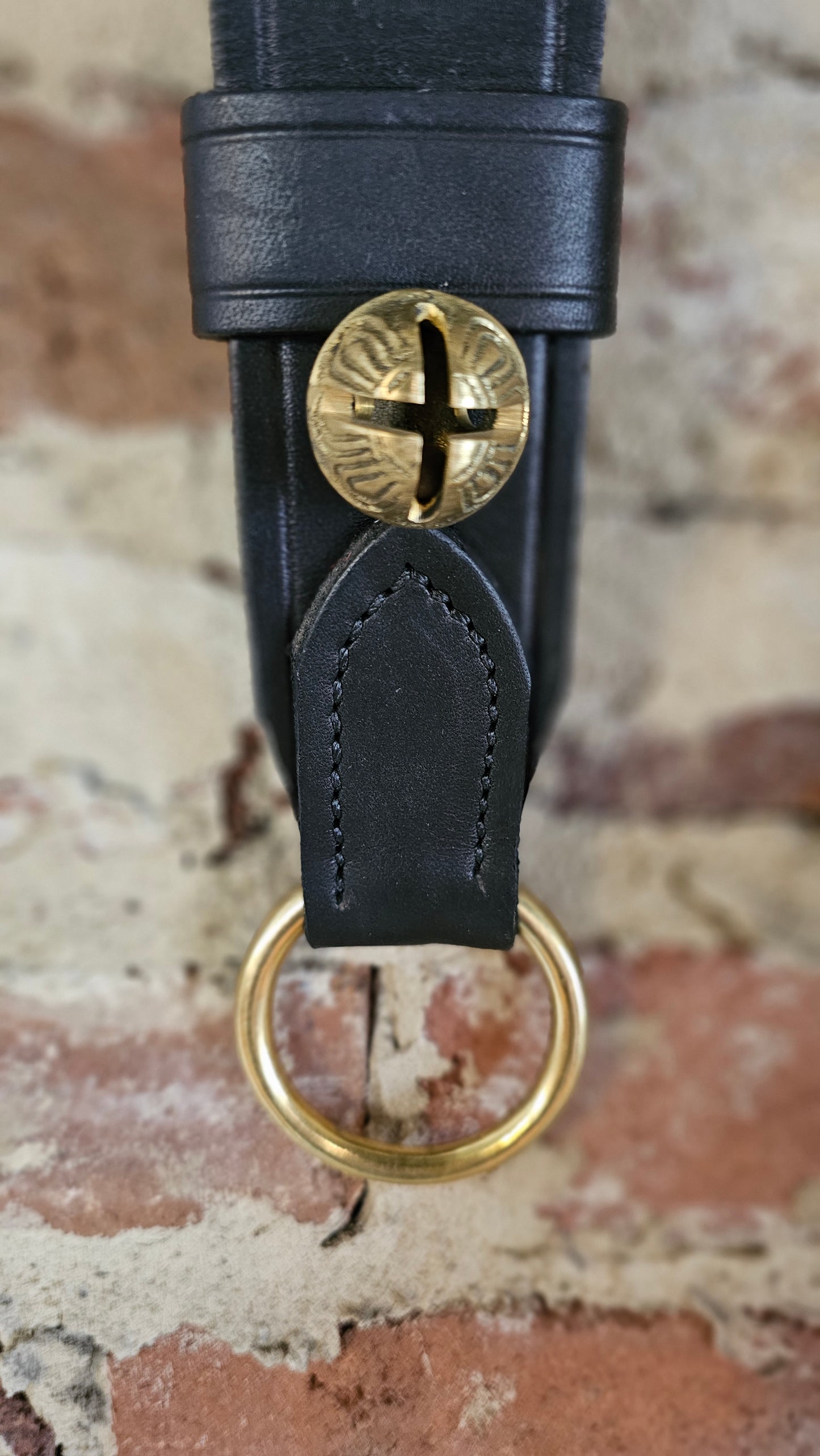 8 Solid Brass Belsnickel Bells on Black Strap w/ Ring on Ends