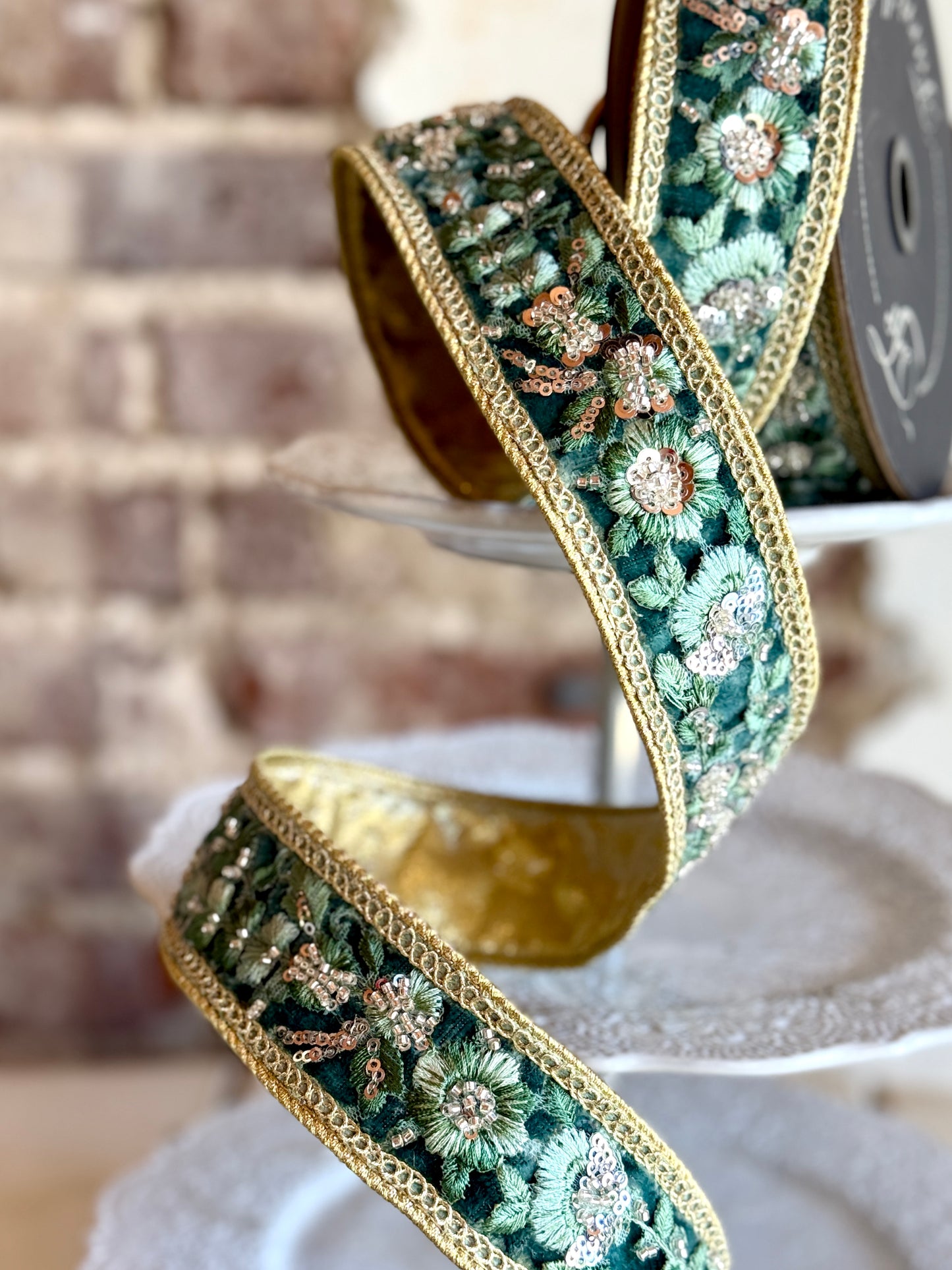 1.75” Celadon Garden Glint Ribbon