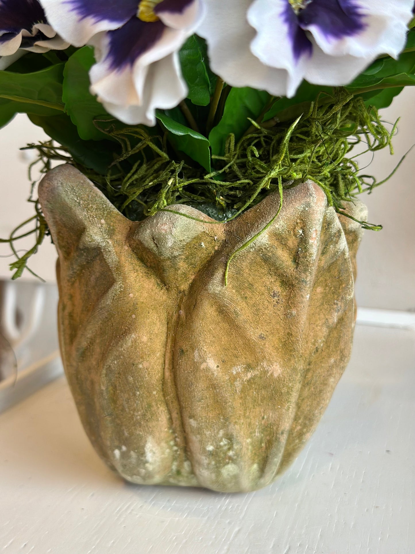 Purple Potted Pansies- Leaf Pot