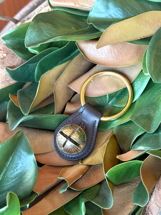 Belsnickel - Single Solid Brass “Tear Drop” Bell w/ Ring - Black Leather
