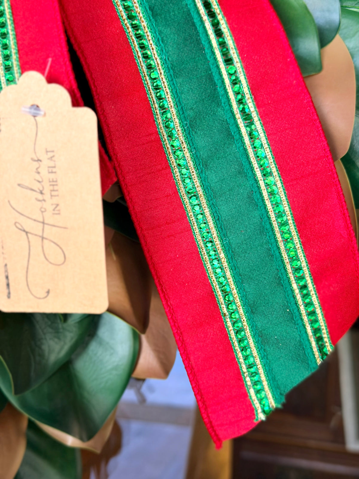 Green Red & Gold Holiday Bow