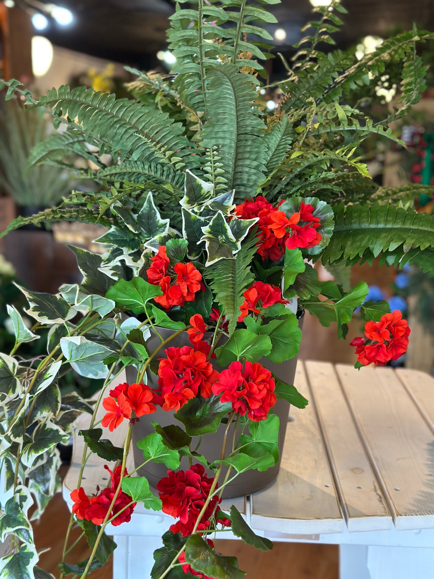Fern, Ivy, Red Geranium 12" Pot Filler