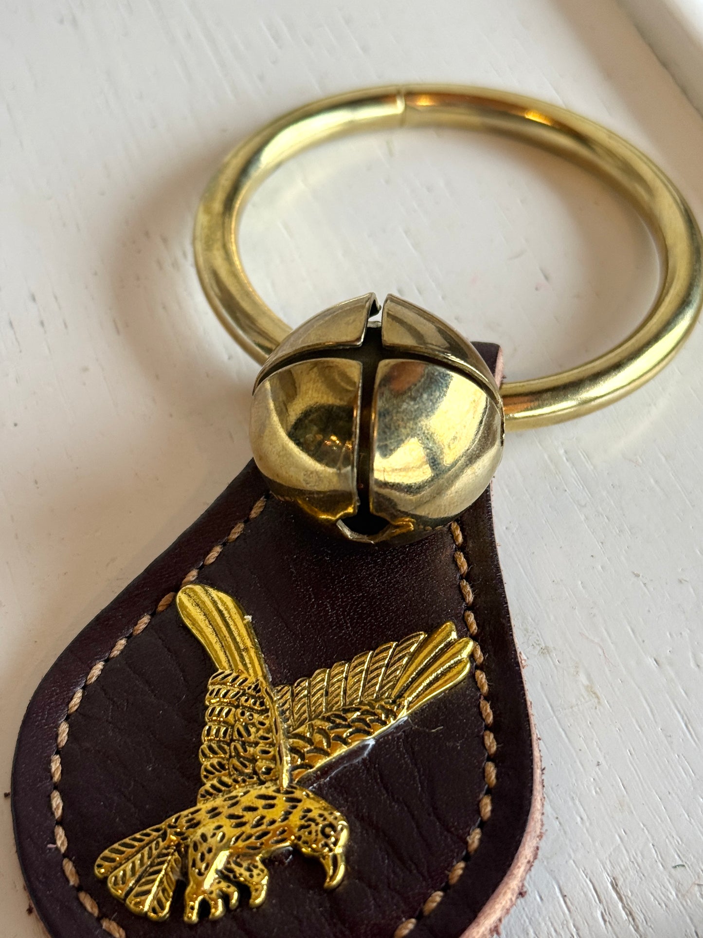 Eagle Brown Leather with Brass Bell on Brass Ring