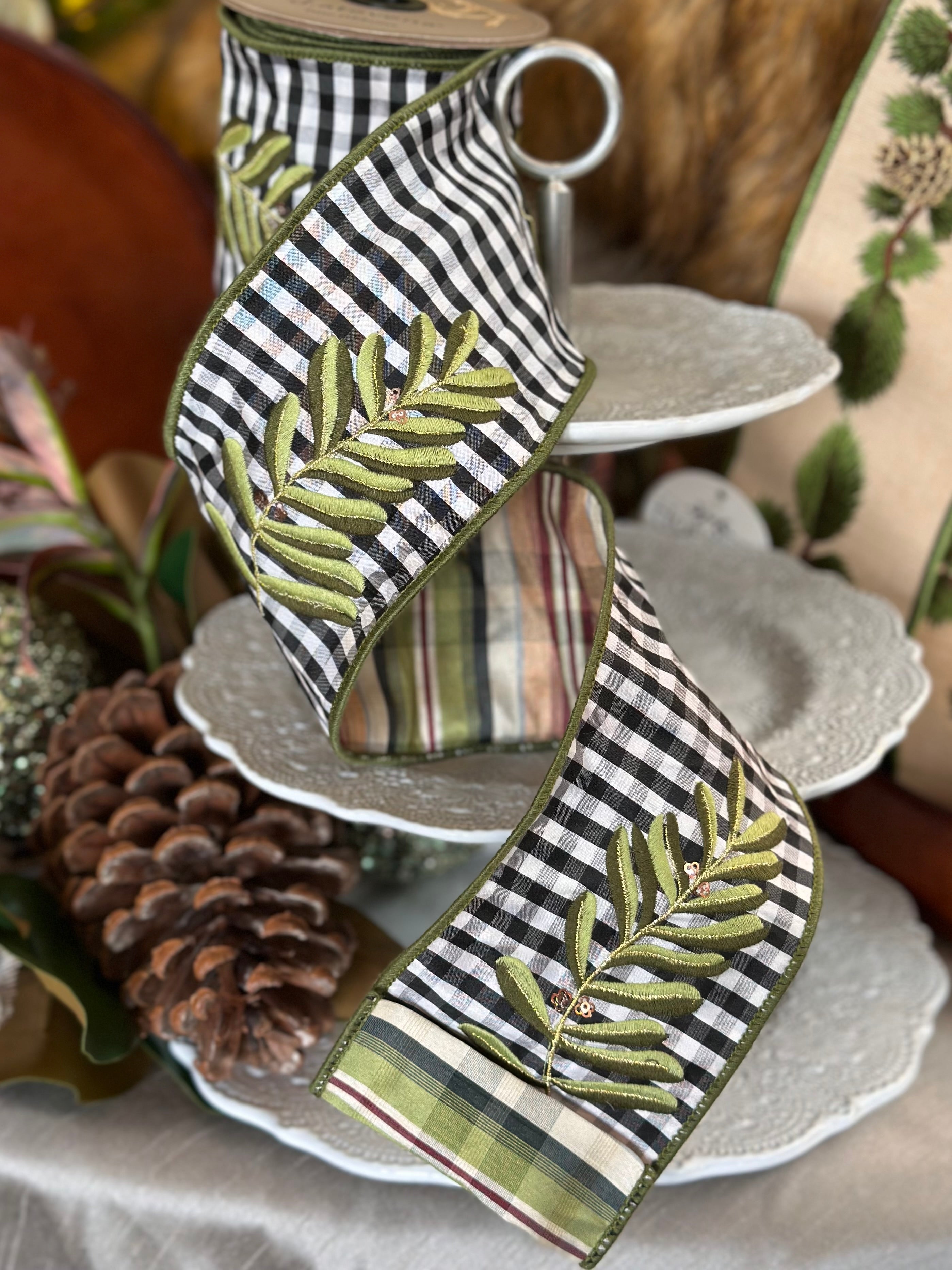 4” x 5Yards Taffeta Check with Plaid Contrast Ribbon