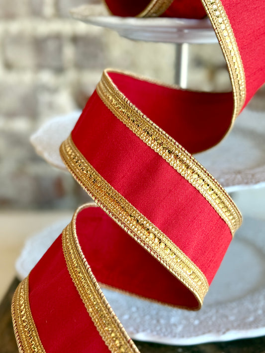 2.5” Red and Gold Twinkle Borders Ribbon
