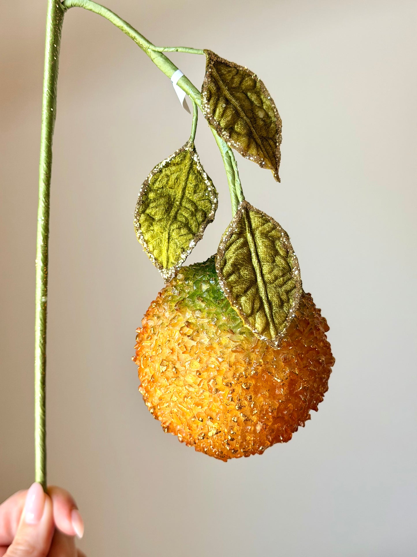 14" GLITTER BEADED ORANGE STEM