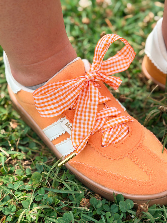 Step It Up Shoelaces–Gingham Orange