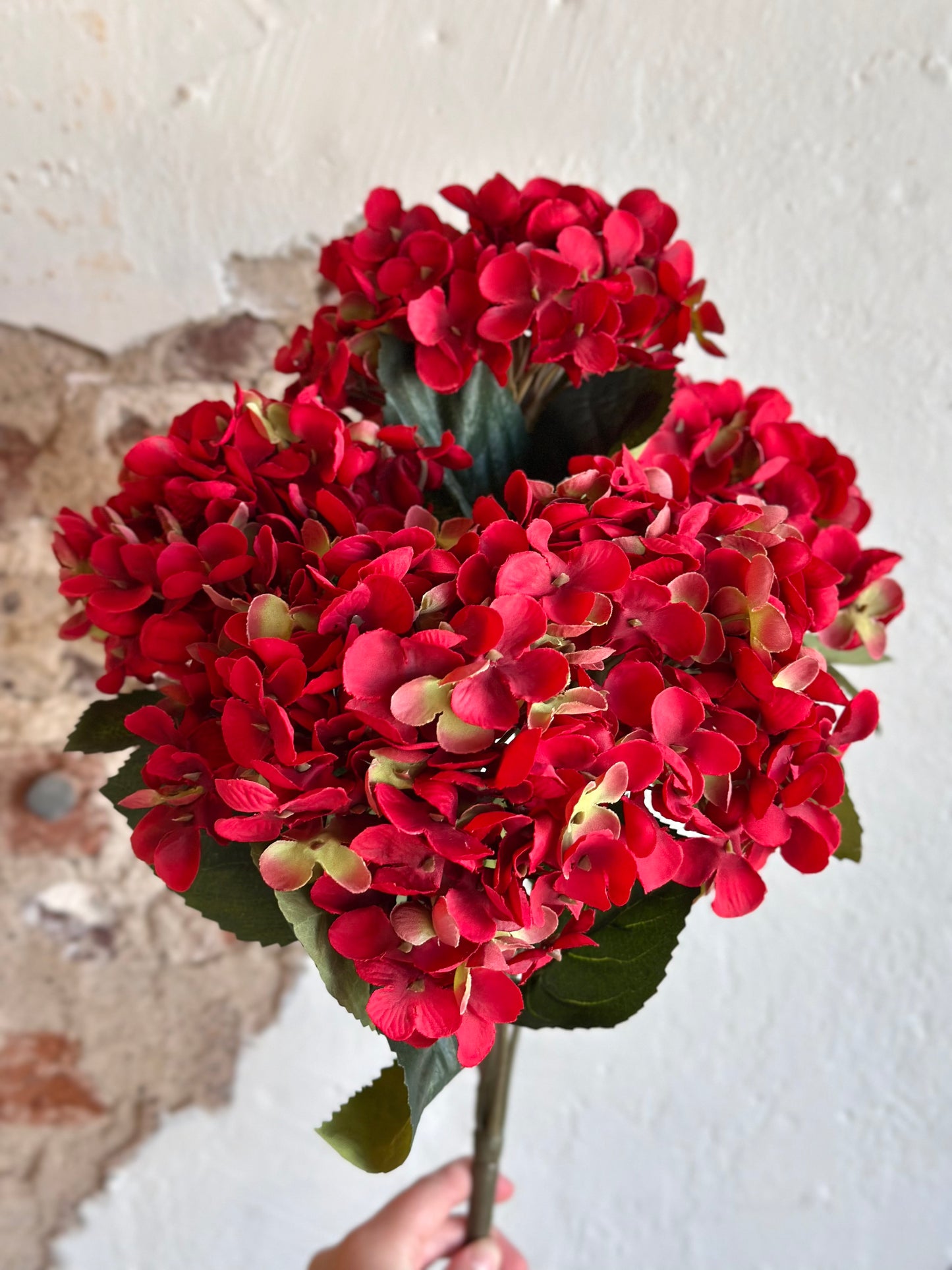 17.5" Red & Green Hydrangea Stem