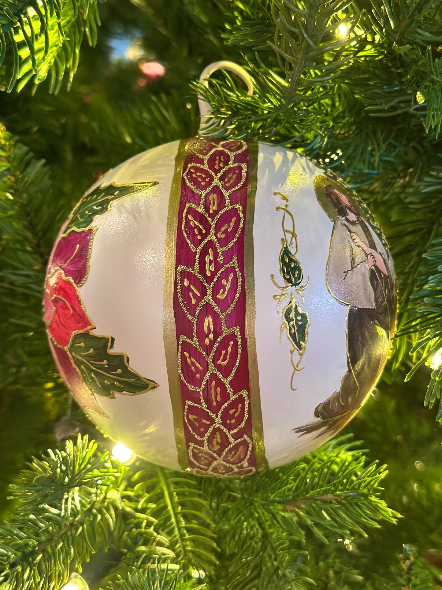 Hand Painted Nativity Scene & Poinsettia Ornament