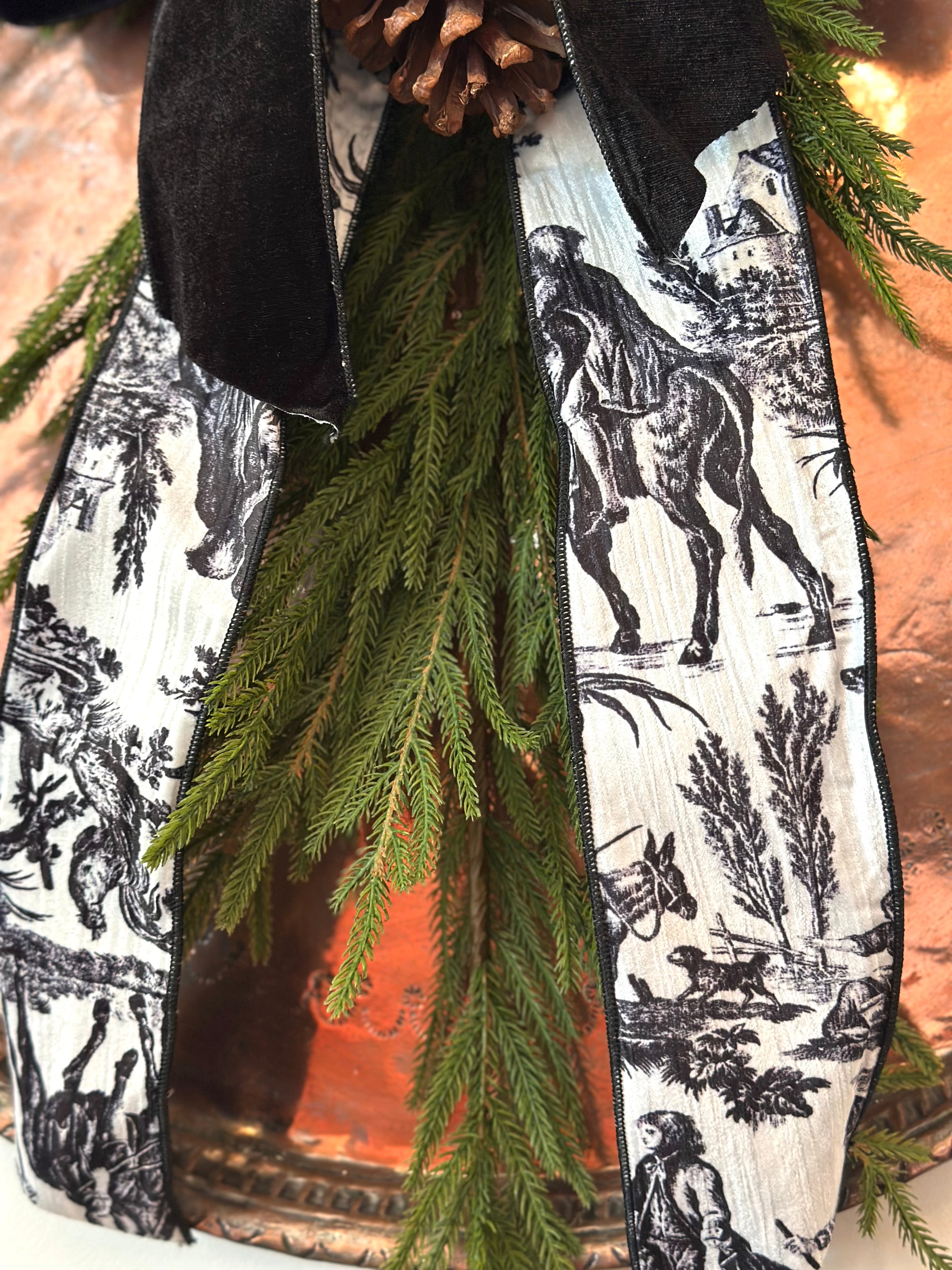 Black & White Velvet Toile Drop