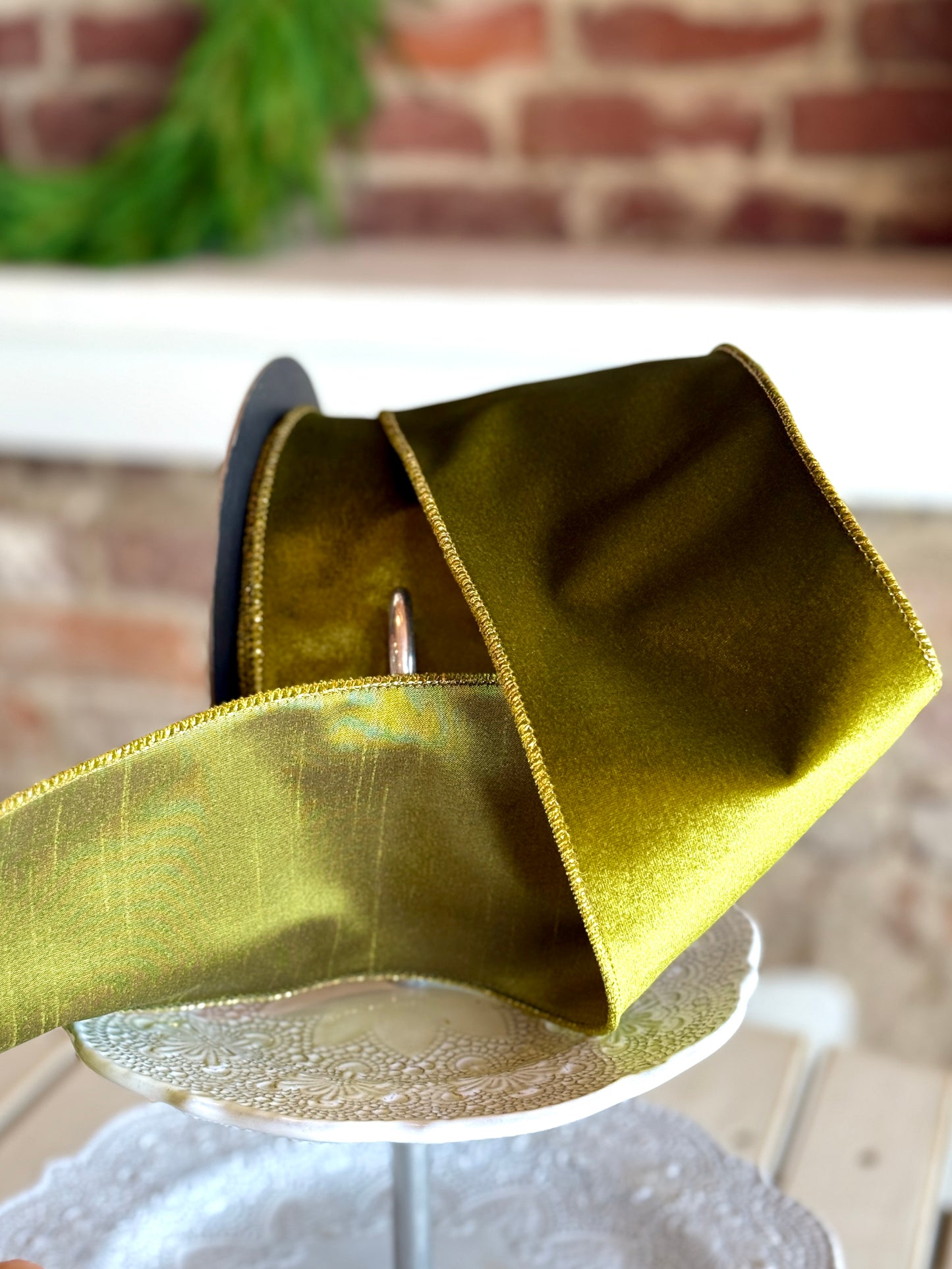 4" velvet matching satin back, olive