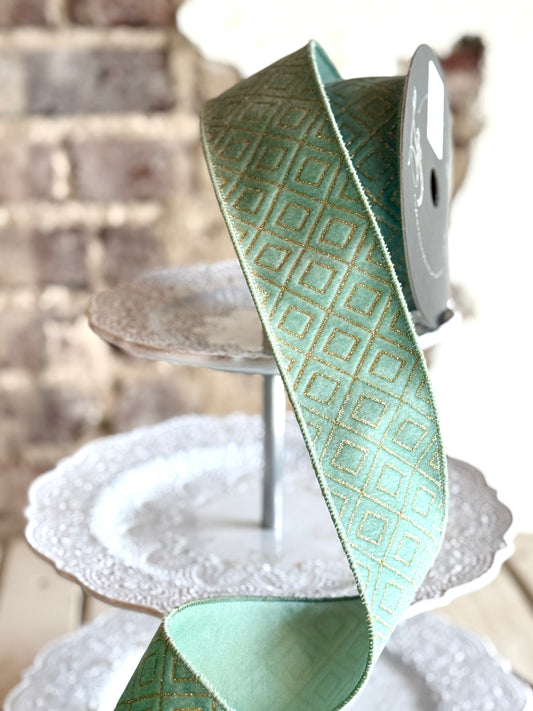 2.5" DEJA VU RIBBON- SOLD BY THE YARD, Seafoam