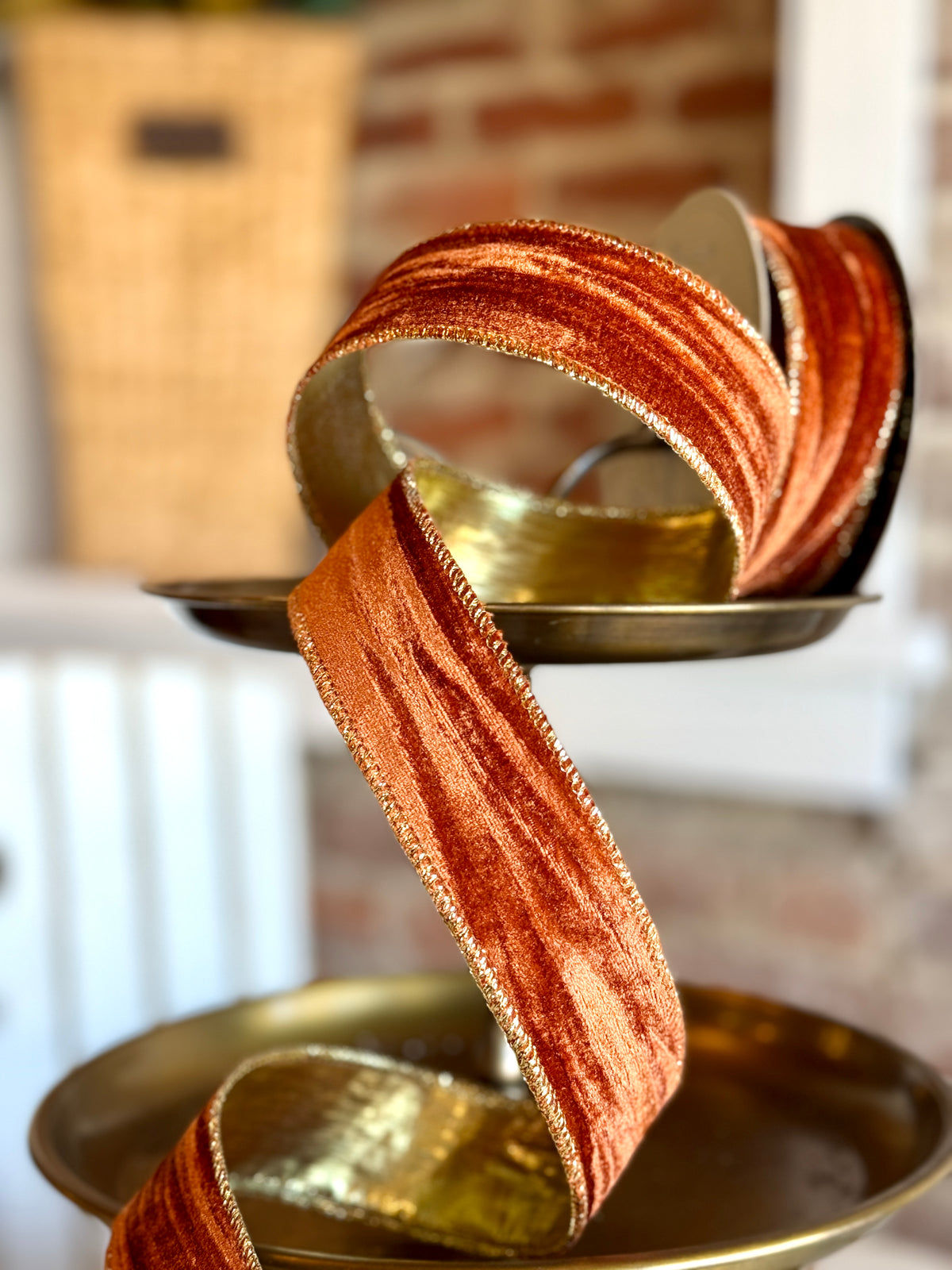 1.5" wide, marble velvet gold lame back, rust - SOLD BY THE YARD