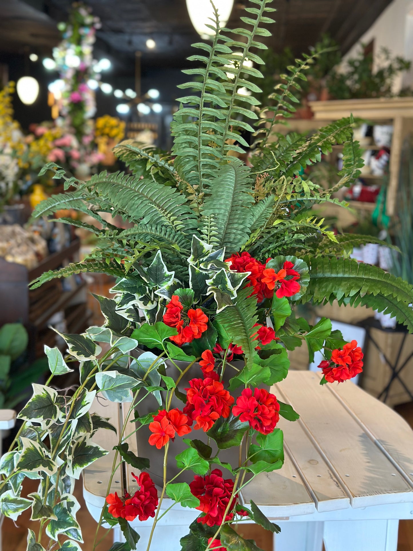 Fern, Ivy, Red Geranium 12" Pot Filler