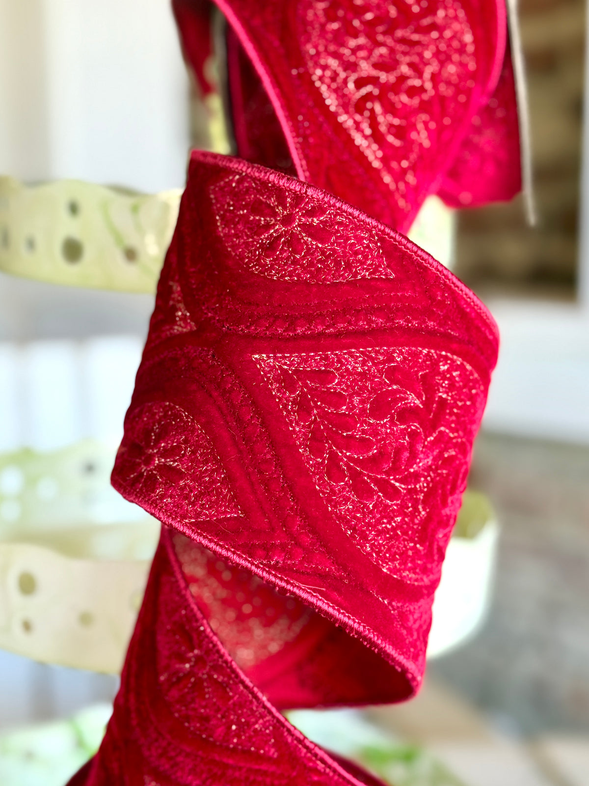 4” Laurel Tapestry - Red, SOLD BY THE YARD