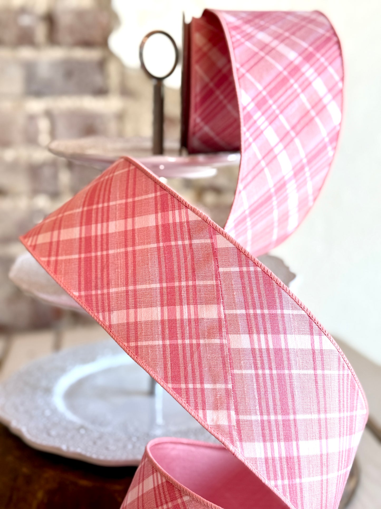 4" wide, dupion bias cut plaid, shades of pink