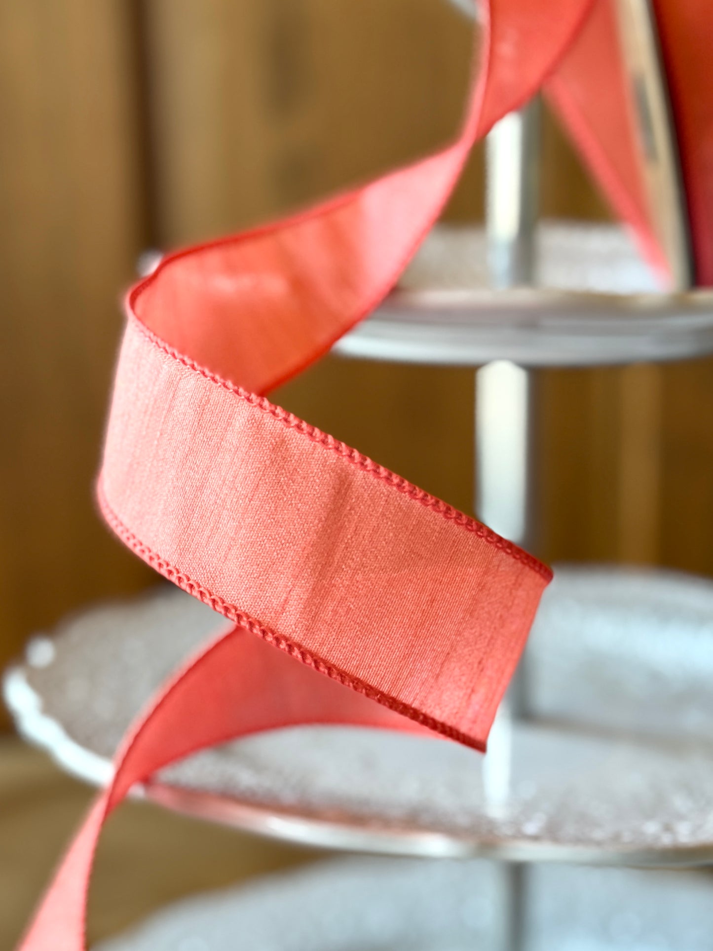 1.5" wide, faux dupion, coral