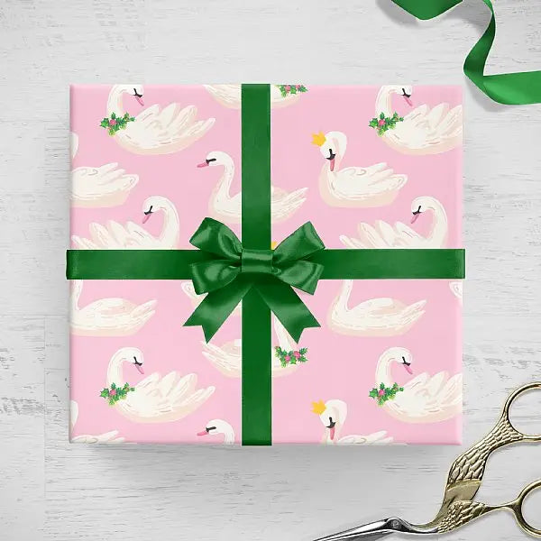 Pink Christmas Seven Swans Swimming Gift Wrap Sheets
