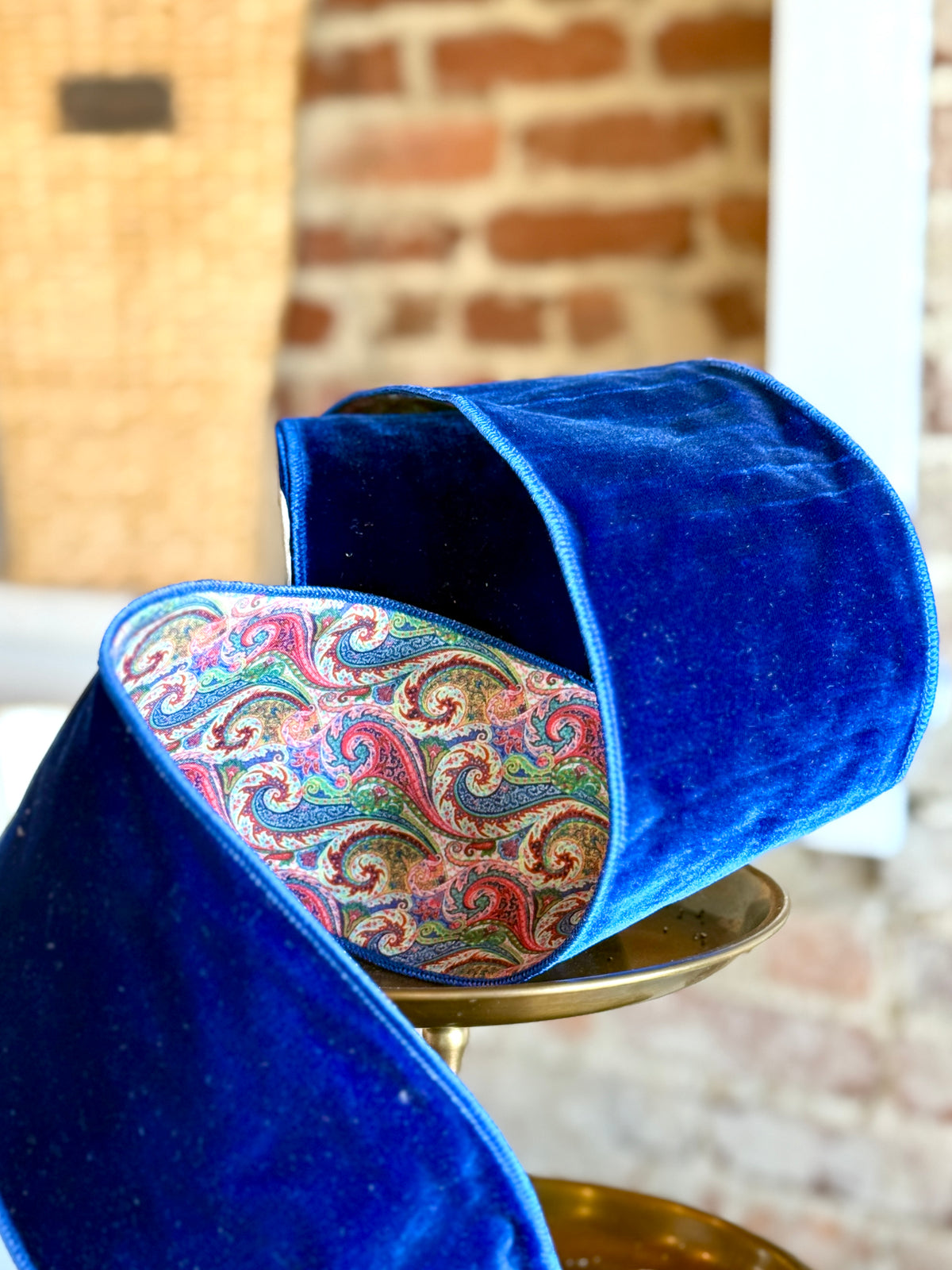 4” Velvet Colorful Art Swirl Backing, Royal Blue - SOLD BY THE YARD
