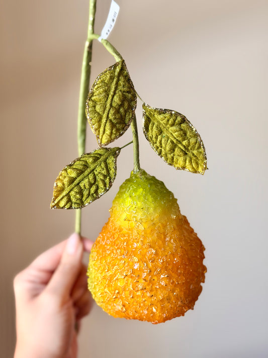 14" GLITTER BEADED PEAR STEM