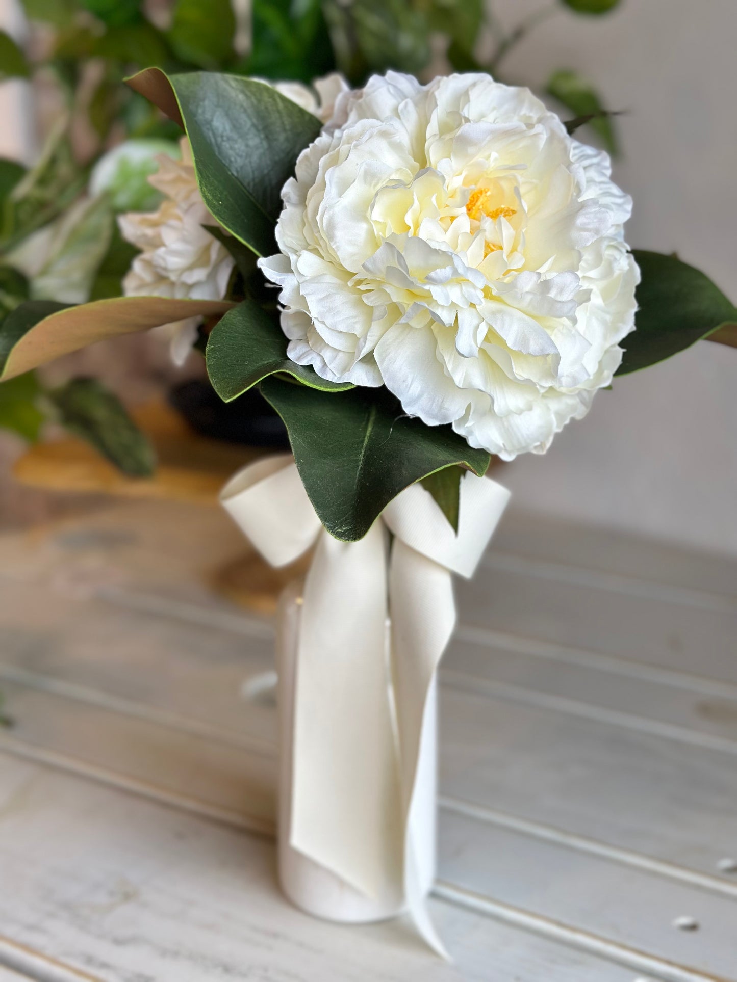 Cream Peony & Magnolia Leaf Bouquet