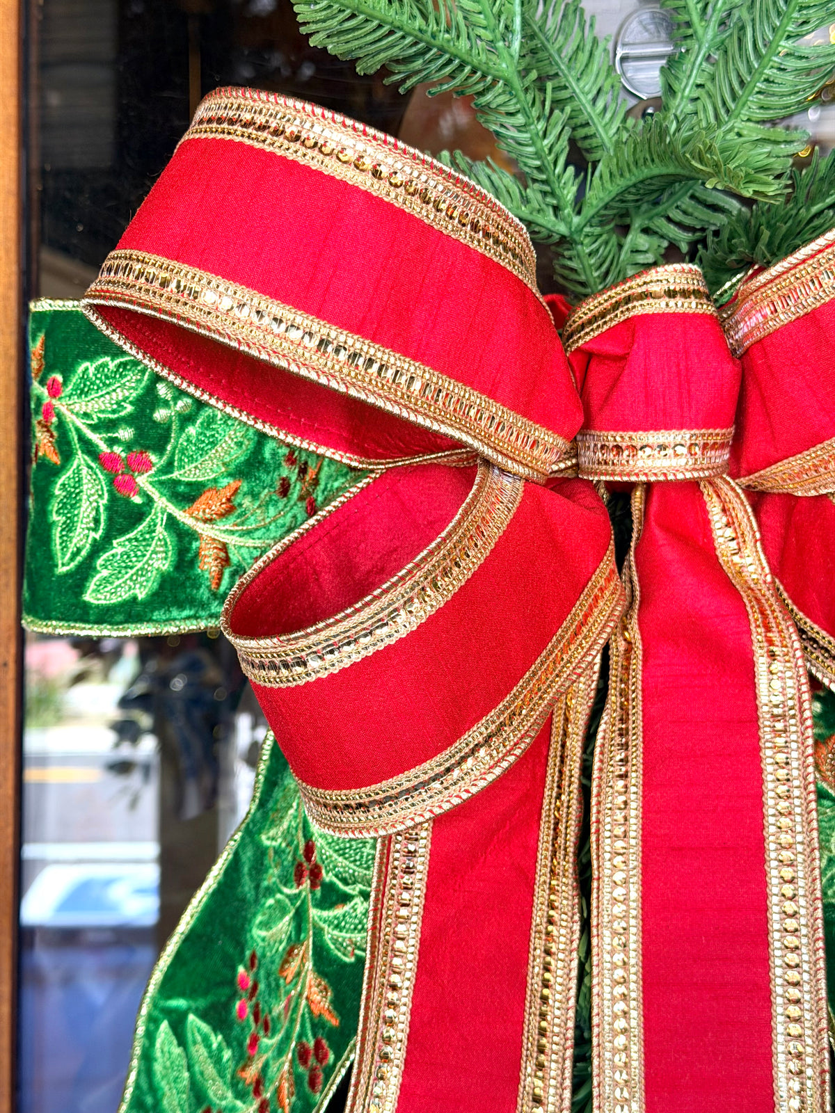 Holly Embroidered Bow & Swag