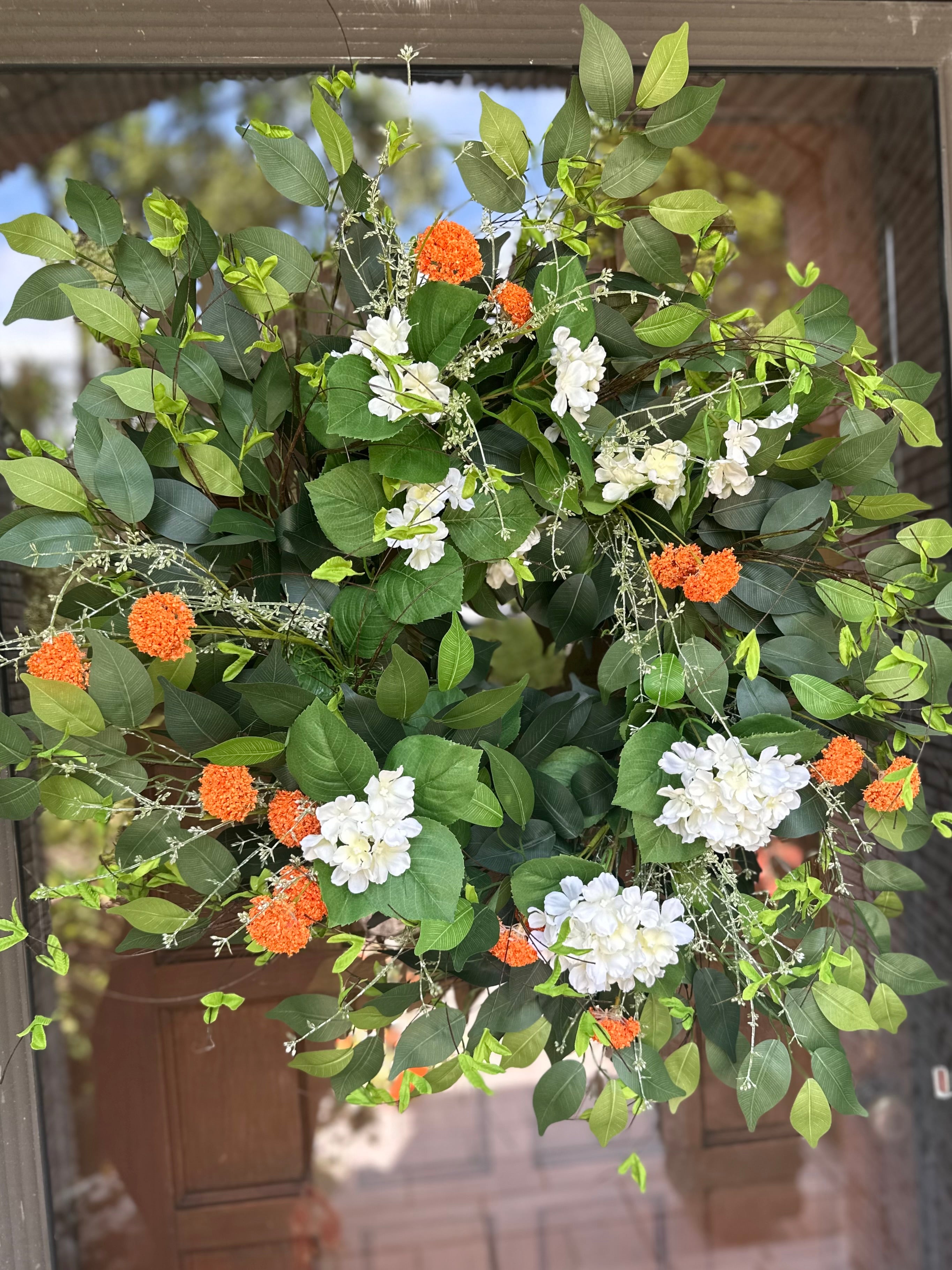Wild Orange Allium Bloom and White Hydrangea Wreath