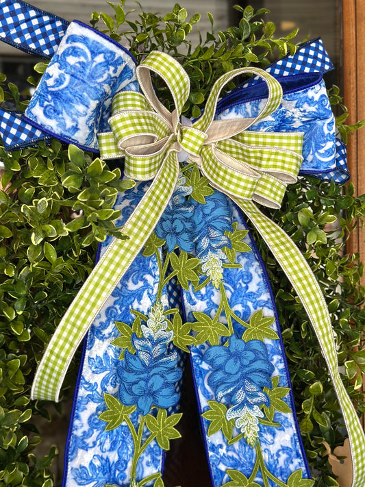Texas Bluebonnets & Oval Boxwood Wreath