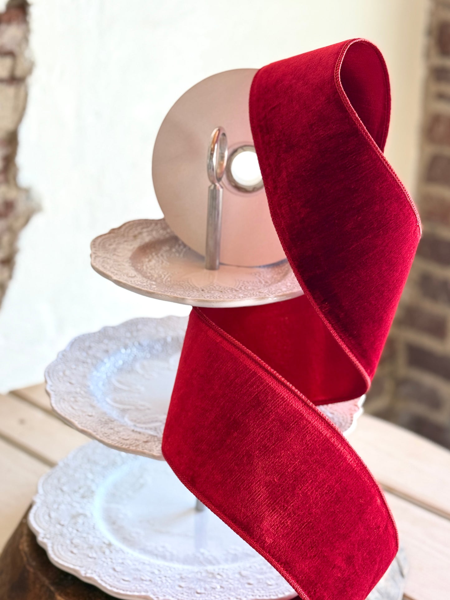 4" SHELDON VELVET METALLIC BACK- RED