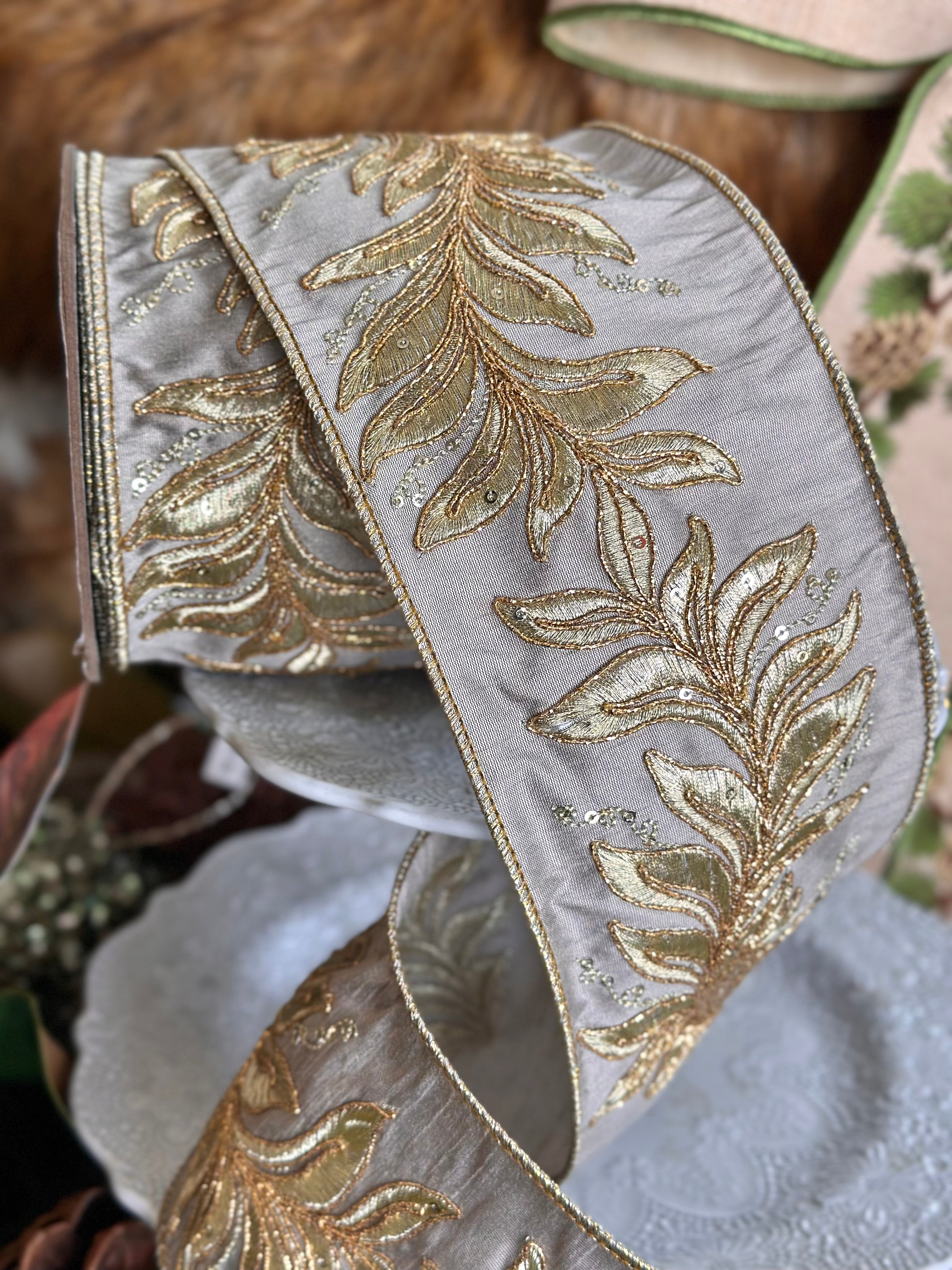 4” dupion cord embroidery, platinum