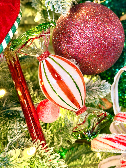 Red & Green Glass Candy Ornament - Holiday Taffy