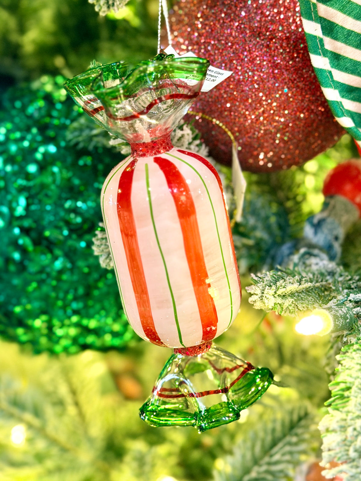 Red & Green Glass Candy Ornament - Bon Bon